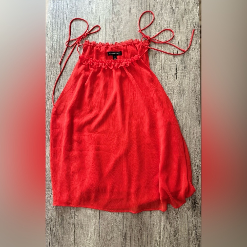 Banana Republic Bright Red Tie Shoulder Tank Top Size Large